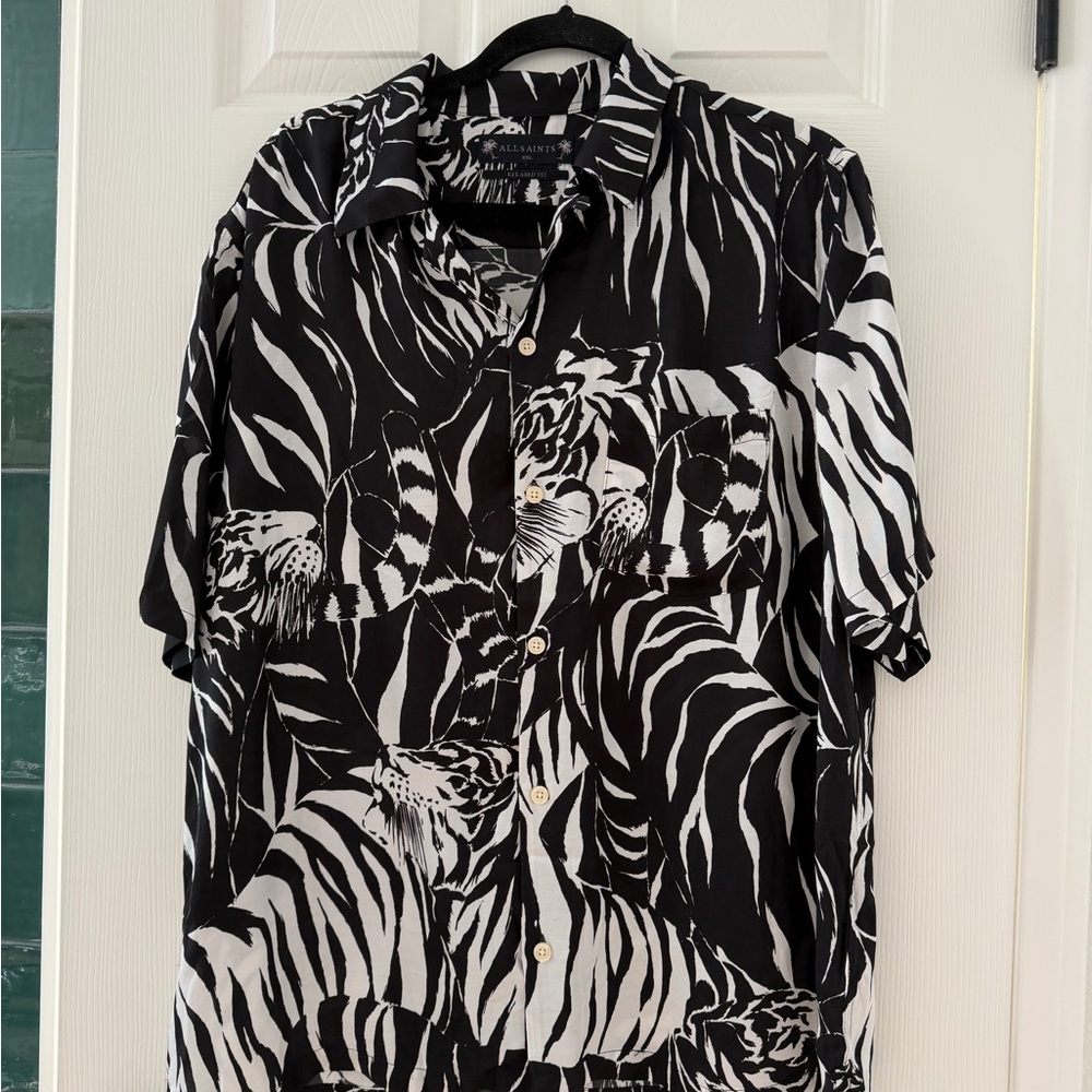 All Saints Black and White Printed Relaxed-Fit Shirt